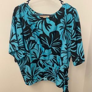 Michael Kors Blue & Black Hawaiian Print Top Size Large